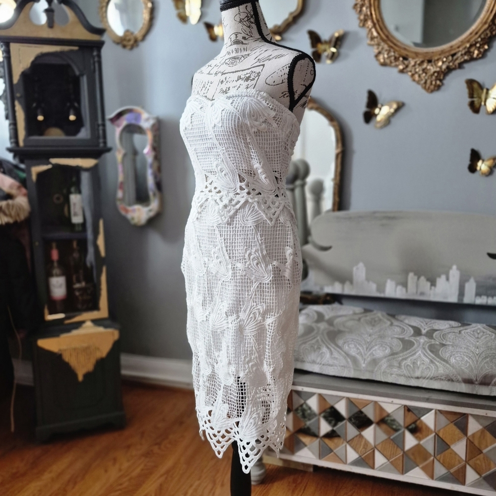 Charlotte Russe Fairycore Strapless White Lace Dress Small - Picture 3 of 8